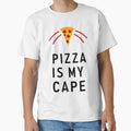 Pizza slice with red lines and Pizza is My Cape text by Prints by Mat Unisex , , , Long Sleeve Tee