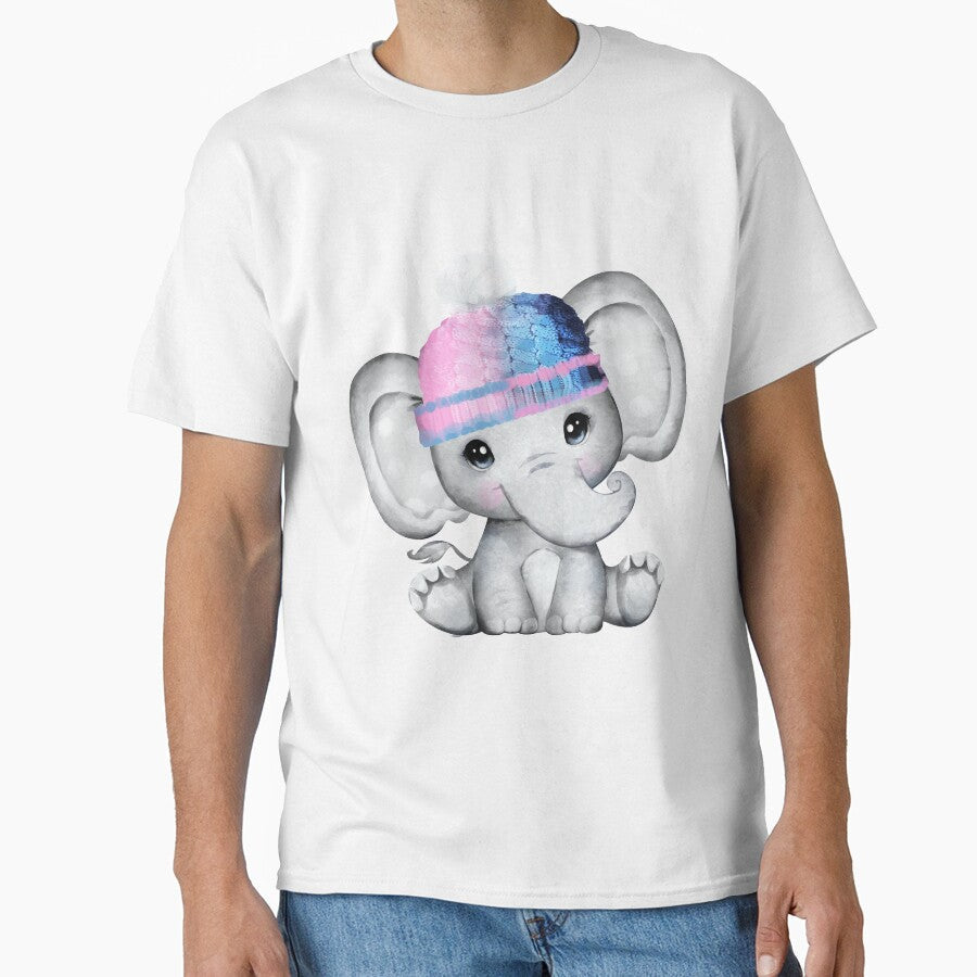 Cute elephant in pink and blue hat by enaid Unisex , , , Long Sleeve Tee