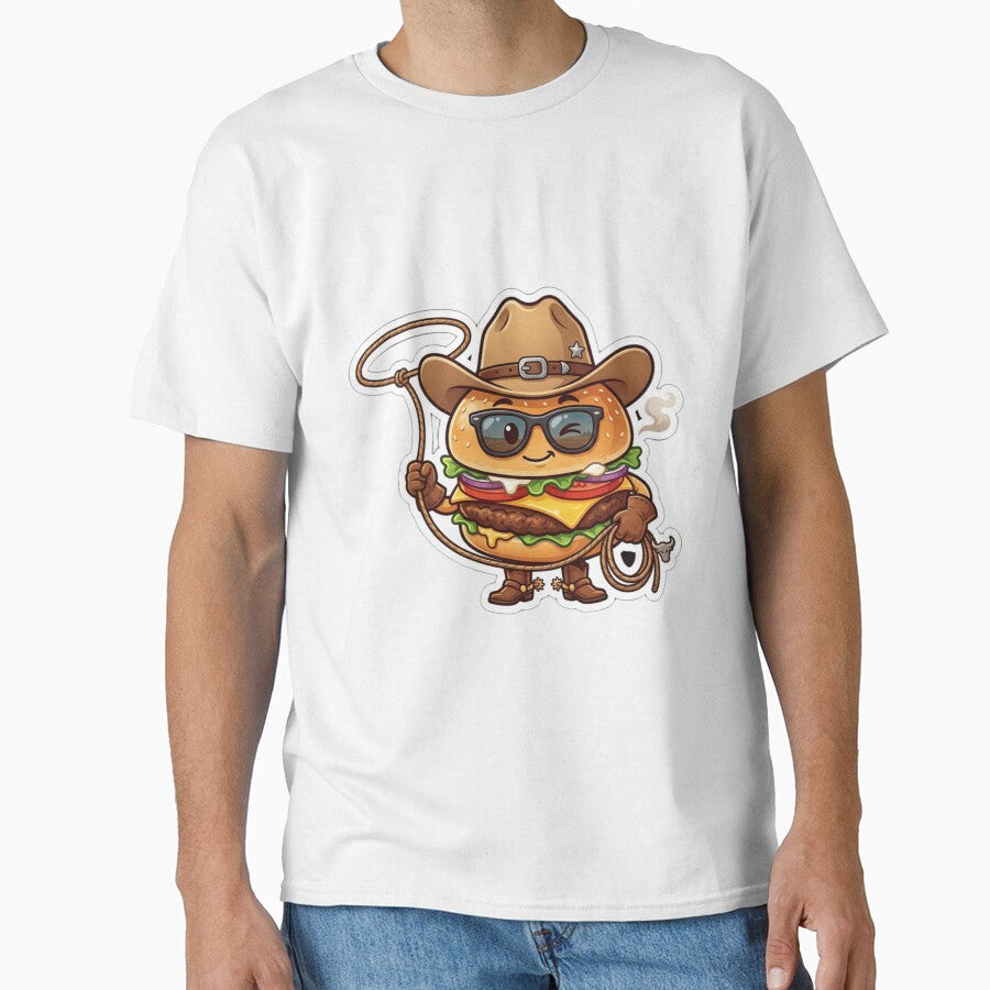 Funny Cowboy Cheeseburger Sticker - Wild West Fast Food Art by zakman02 Unisex , , , Long Sleeve Tee