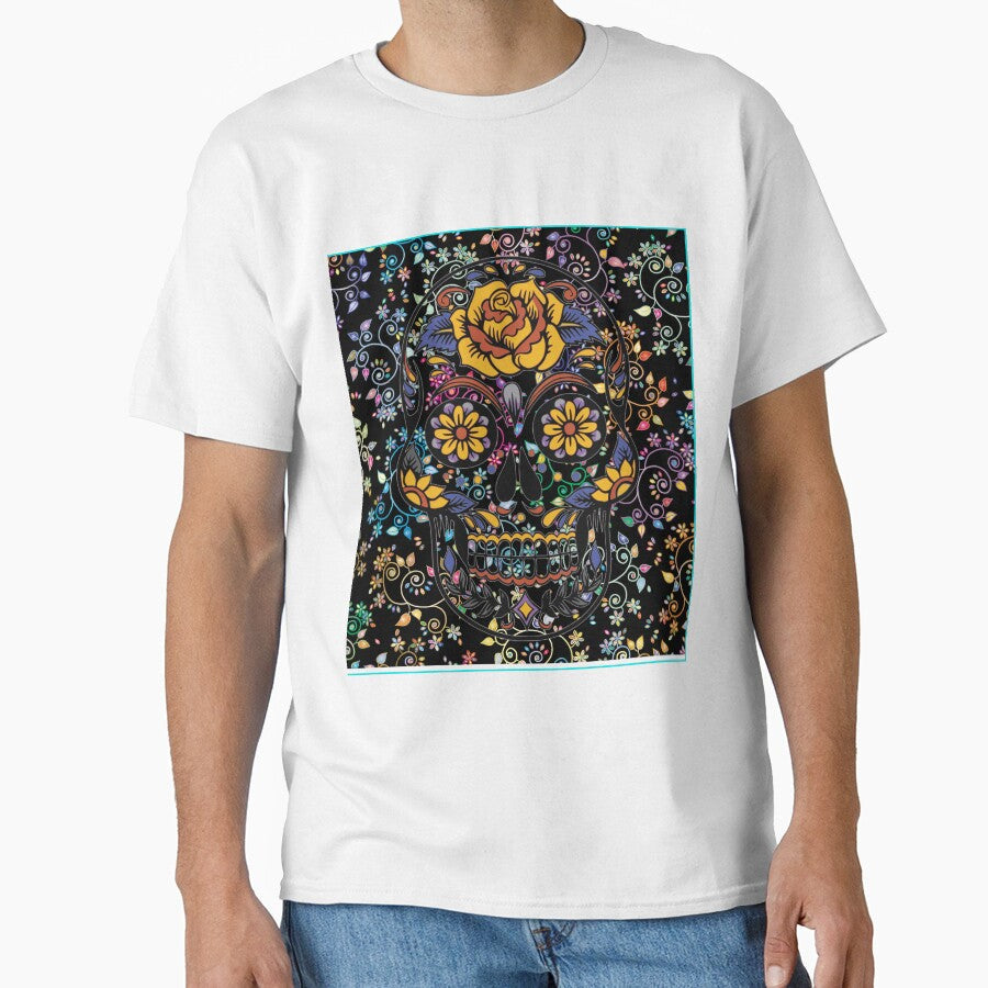 Floral Skull on Flower Print by KATKattalestv Unisex , , , Long Sleeve Tee