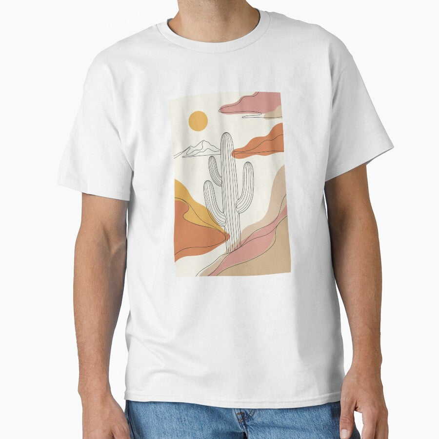 Modern Abstract Line Art Saguaro Cactus Desert Minimalist Boho Landscape Neutral by Maxbevier