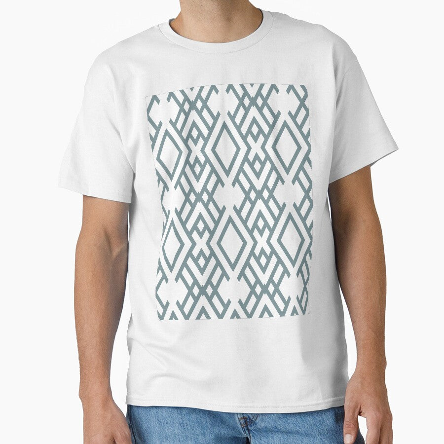Blue and White Geometric Striped Art Deco Pattern Coordinates w/ Farrow & Ball 2022 Popular Color Stone Blue 86 - Colour Trends - Trending Hue by ColorOfTheYears