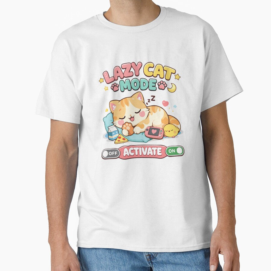 Lazy Cat Mode On – Cute Kawaii Sleeping Cat Gaming Relax Meme by DarojadNR Unisex , , , Long Sleeve Tee