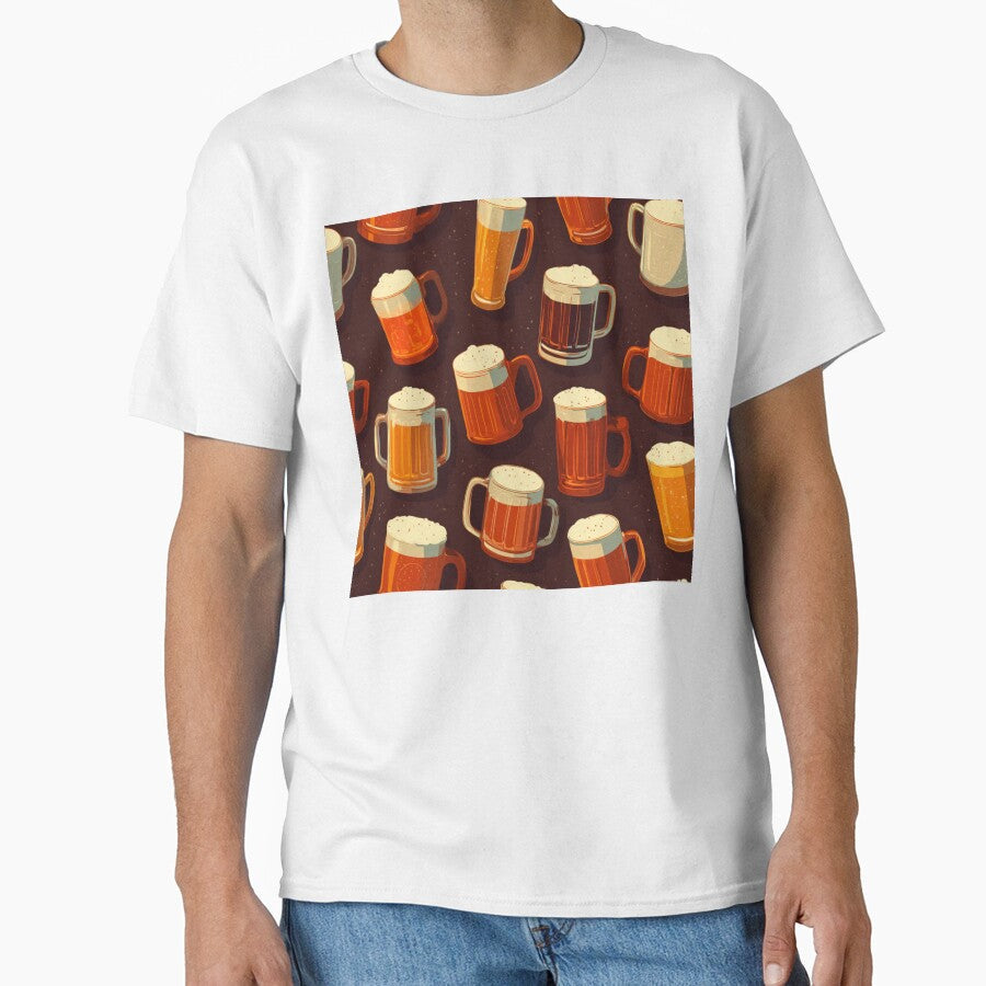 Retro Beer Mugs Pattern Craft Beer Lover Design by NicolasGlowArt Unisex , , , Long Sleeve Tee