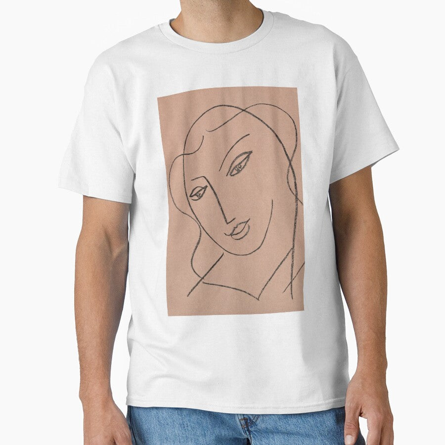Etude Pour La Vierge Tete Voilee by Henri Matisse: Minimalist Line Portrait by artofuniverse