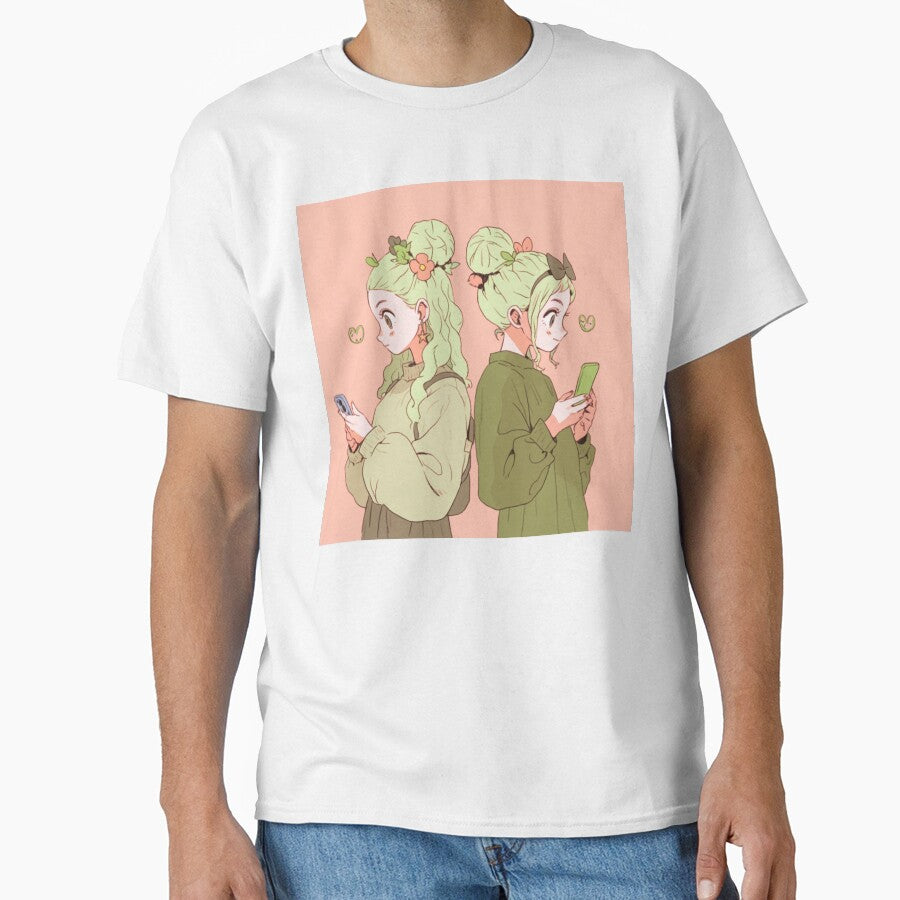 Kawaii Anime Twins with Smartphones – Cute Pastel Anime Design by madkiitten