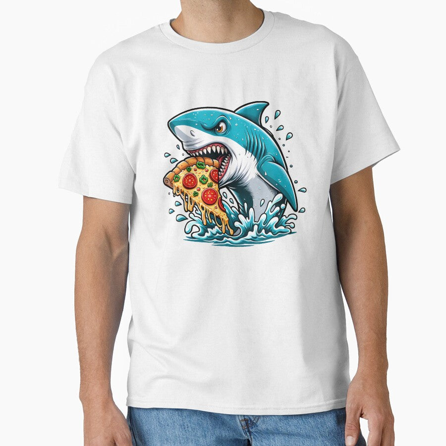 Shark Eating Pizza, Funny Pizza Lover by Logiamerch Unisex , , , Long Sleeve Tee