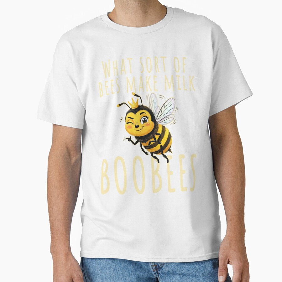 Sassy bee What sort of bees make milk? Boobees! Funny retro bee dad joke by KHWD Unisex , , , Long Sleeve Tee