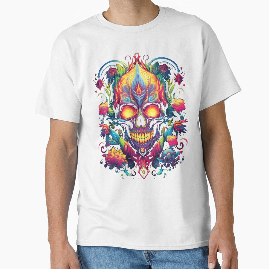 Day of the Dead, Dia de los Muertos, Sugar Skull, Colorful Vibrant Skull, Skull with Flowers by Vinson-MFG