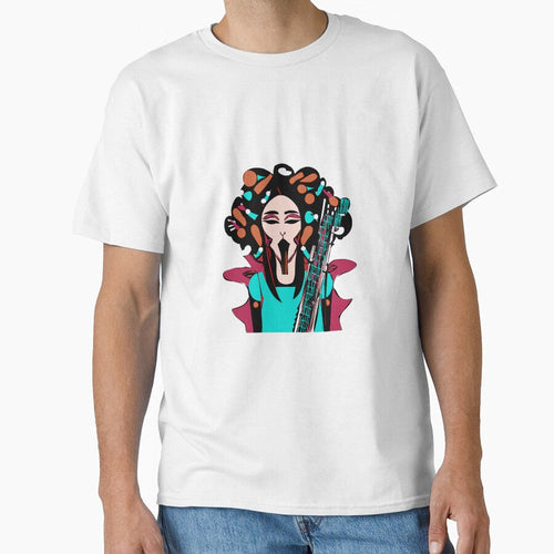 "Colorful Groove: A Guitar-Strumming Woman" by FunnyShopGirl Unisex , , , Long Sleeve Tee