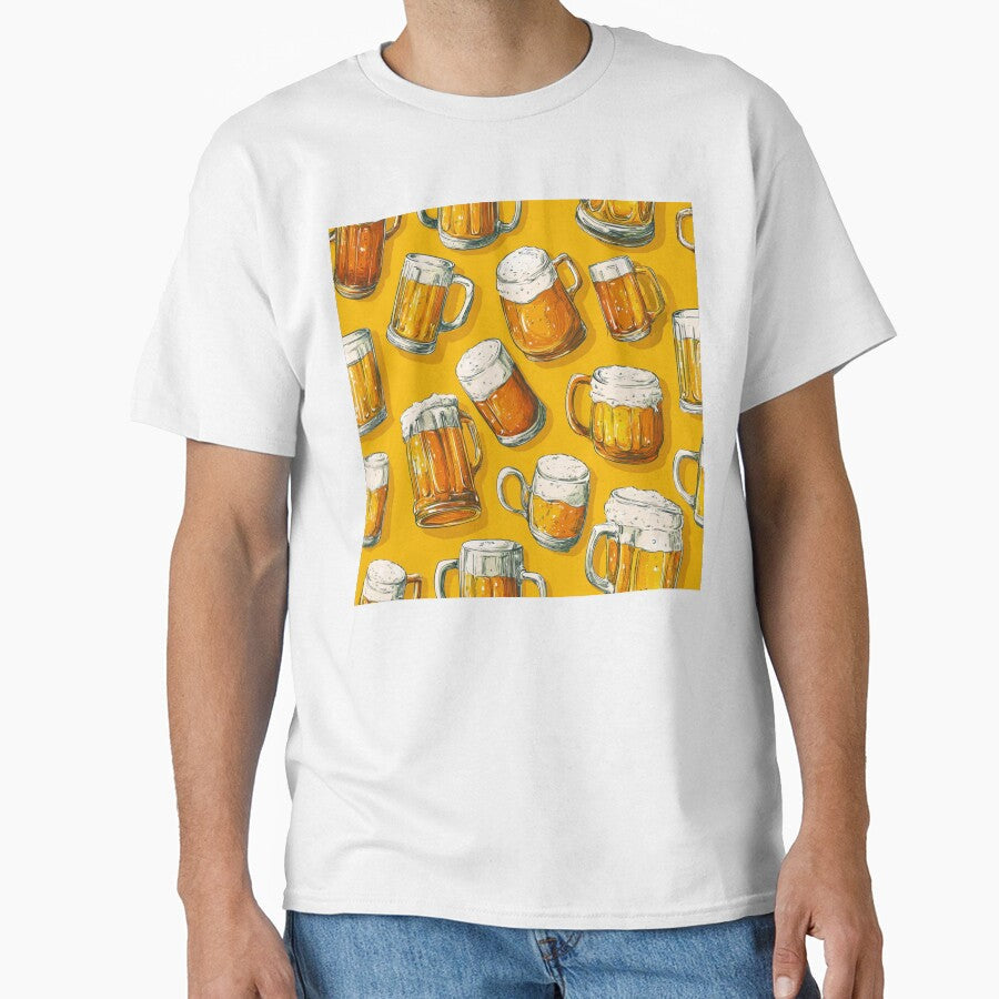 Frothy Beer Mugs Pattern Ale Lager Drinker by NicolasGlowArt Unisex , , , Long Sleeve Tee