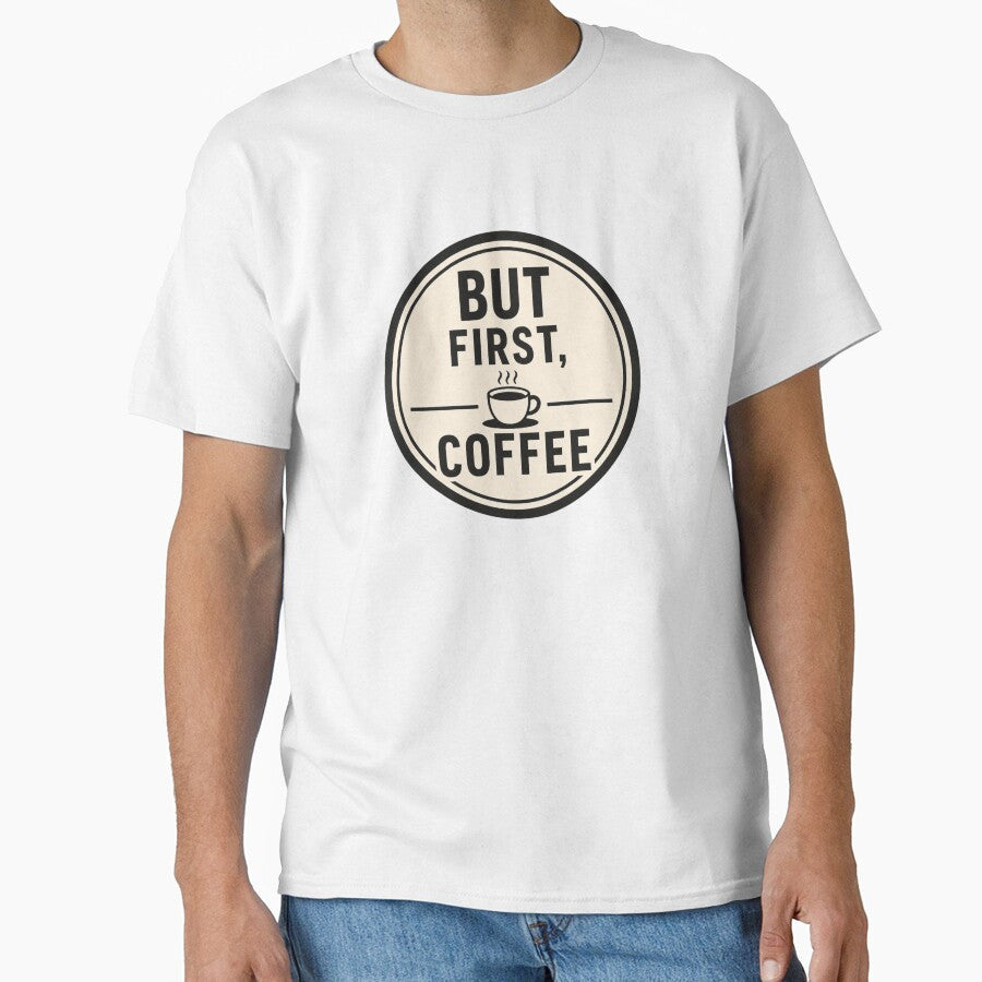 But First Coffee Minimalist Badge by EastEndTownie Unisex , , , Long Sleeve Tee