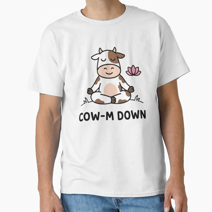Cow-M Down – Funny Yoga Cow Pun | Cute Meditation Cow Cartoon by aiqdelicia