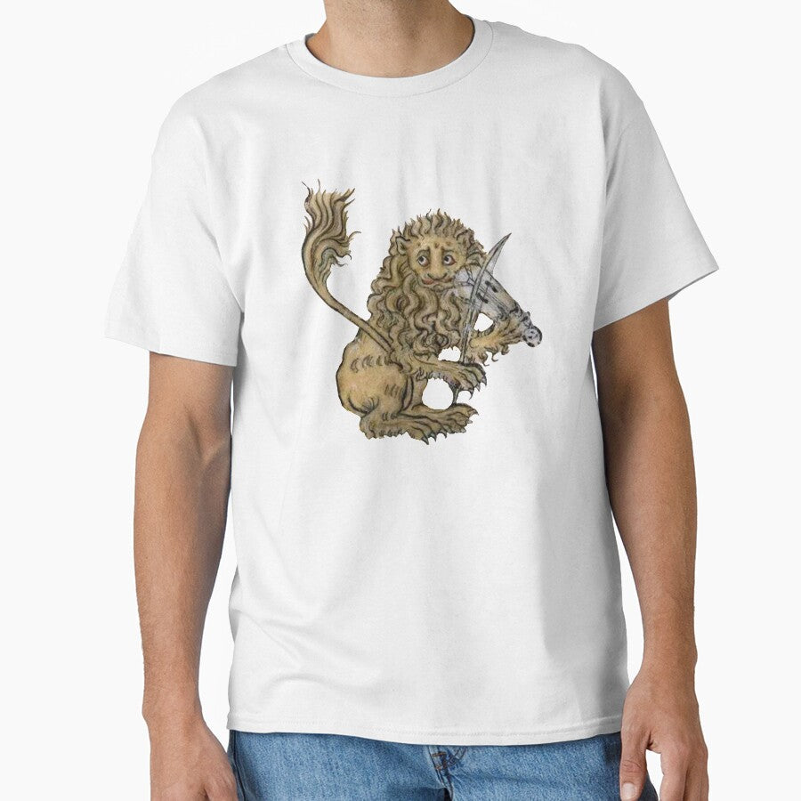 Medieval Lion Playing Music - Middle Ages Art by Qrhoo Unisex , , , Long Sleeve Tee