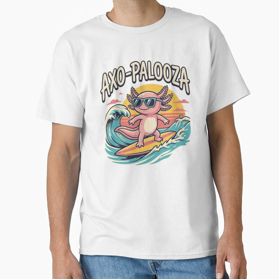 Funny cute Axolotl Axo-Palooza surfboard parody 90s Alternative music festival, Beige - HD ONLINE STORE by bard-art