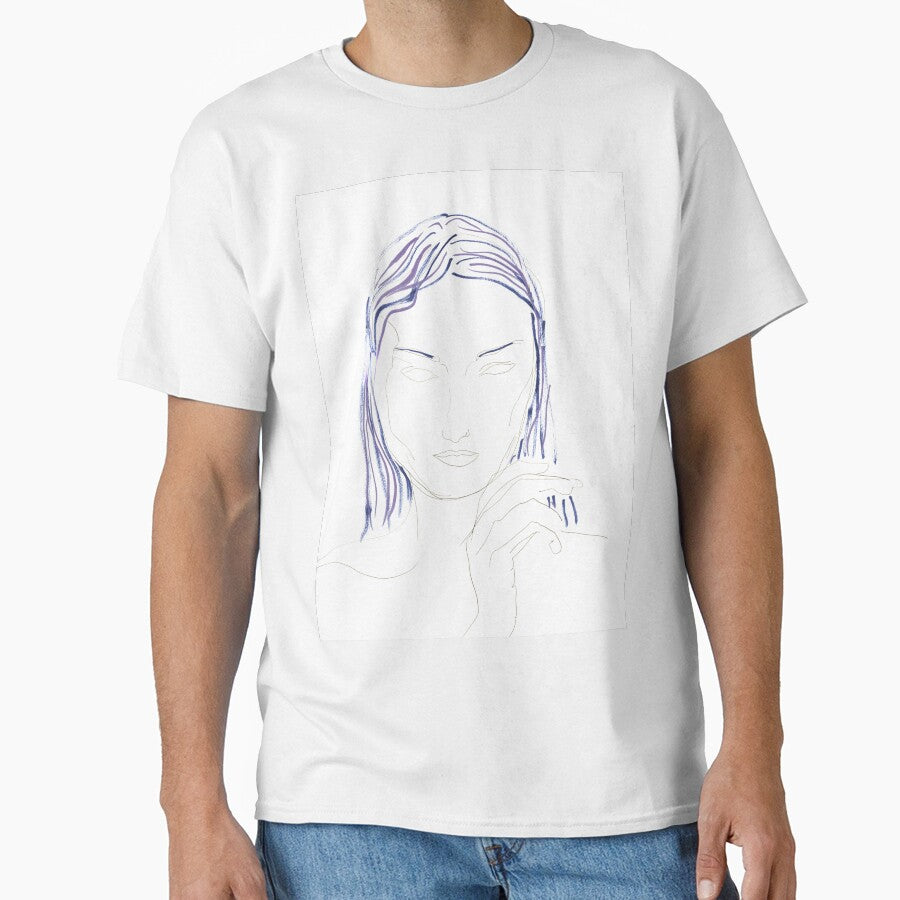 Woman Face Drawing Art Print — Blue Ink Line Art by essentialink