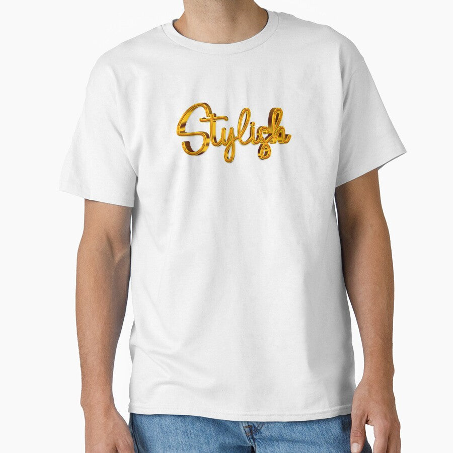 The Word Stylish in Shiny Gold Script Typography by Cawaiico Unisex , , , Long Sleeve Tee