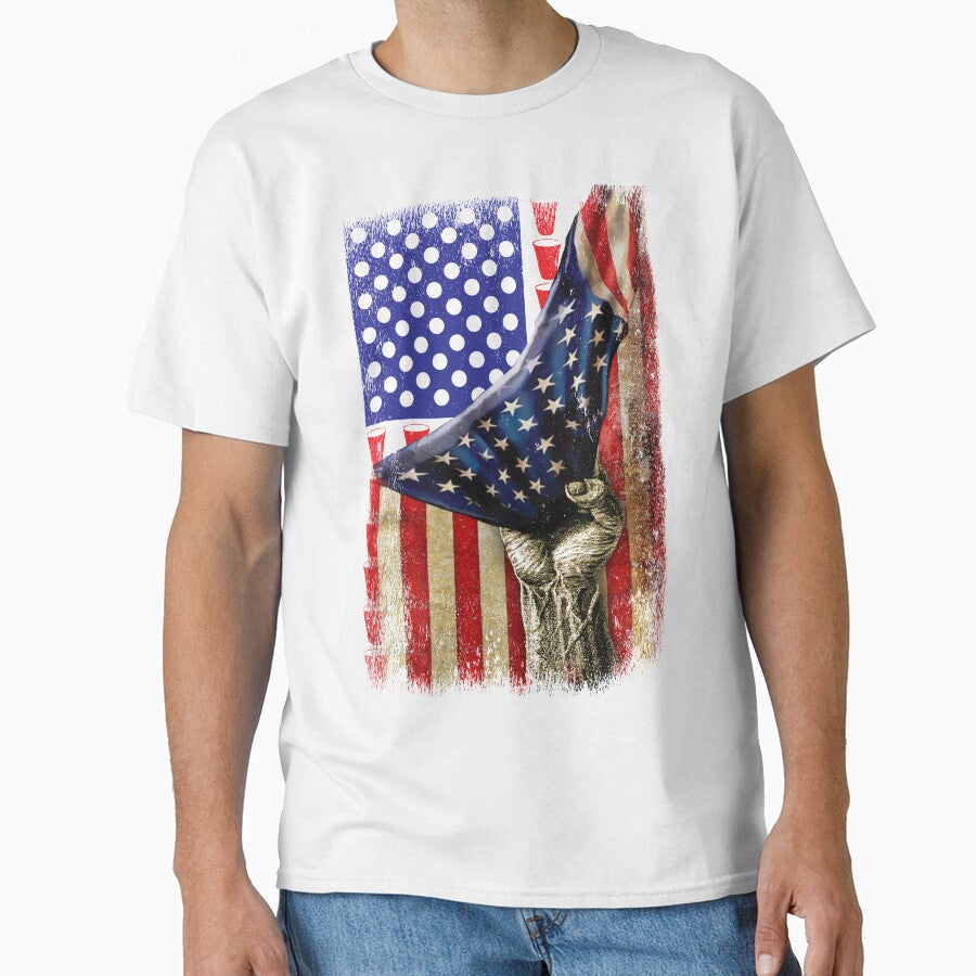 Patriotic American Flag Beer Pong by ip7s Unisex , , , Long Sleeve Tee