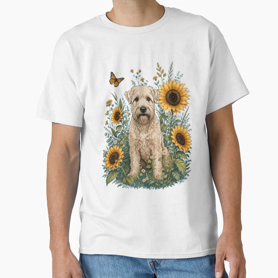 Soft Coated Wheaten Terrier With Sunflower Cottagecore Art Dog Owner by TerryConnells Unisex , , , Long Sleeve Tee