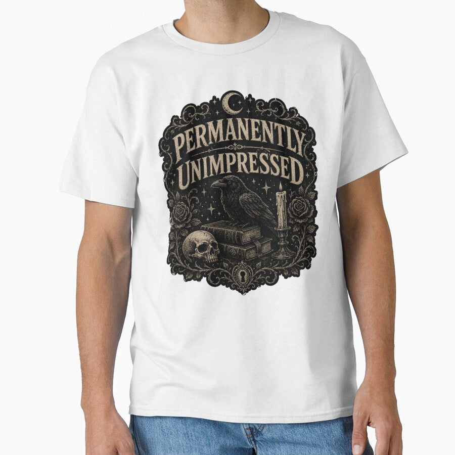 Permanently Unimpressed – Dark Academia Goth Raven Aesthetic Design by HumanMess Unisex , , , Long Sleeve Tee