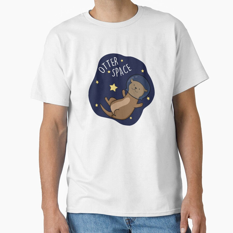 Otter Space Funny Astronaut Funny Animal Pun (Dark BG) by punnybone Unisex , , , Long Sleeve Tee