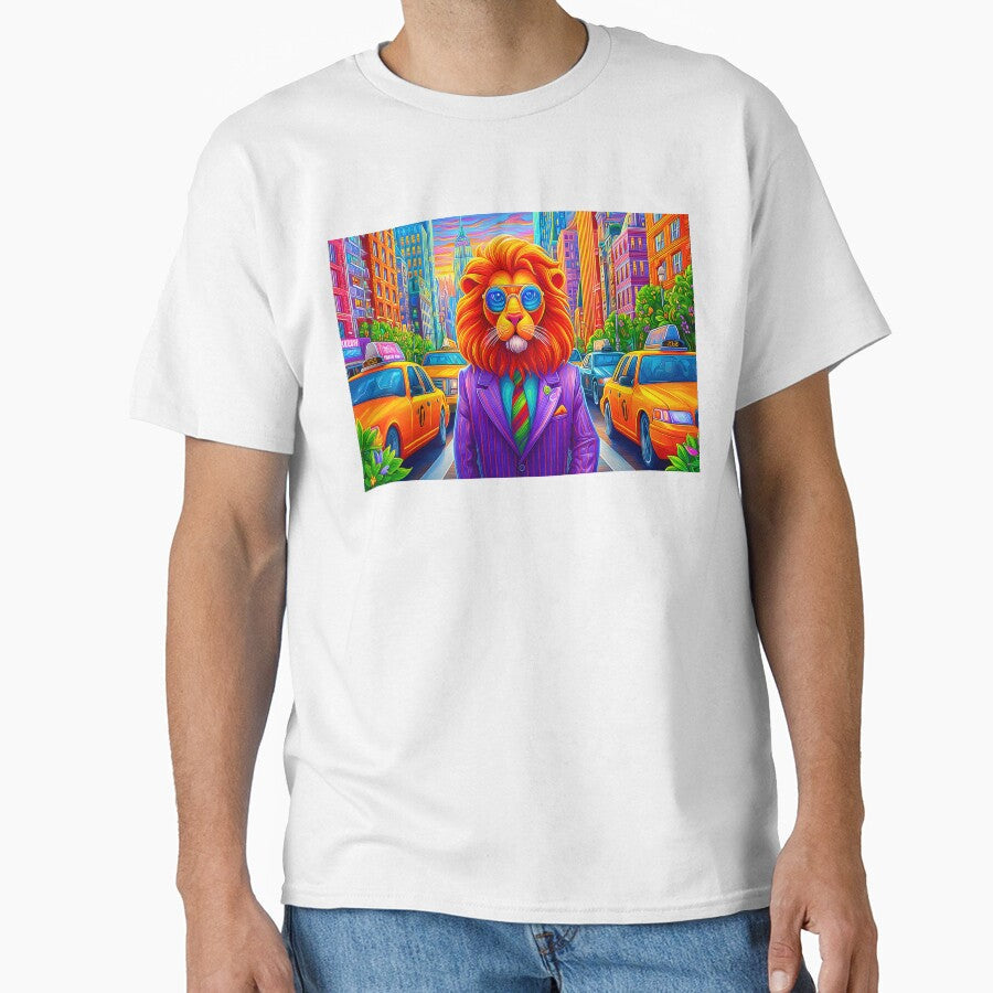 Stylish Lion in a Vibrant Cityscape Setting by Artessie Unisex , , , Long Sleeve Tee