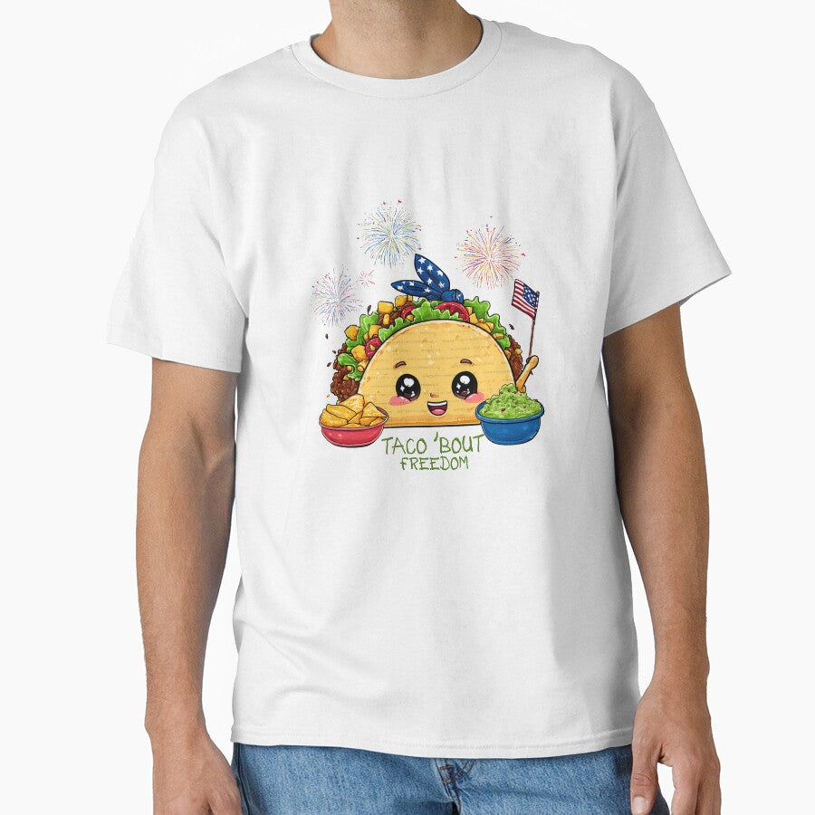 Taco 'Bout Freedom Patriotic Taco with Bandana 4th of July Design by BoxofMoments Unisex , , , Long Sleeve Tee