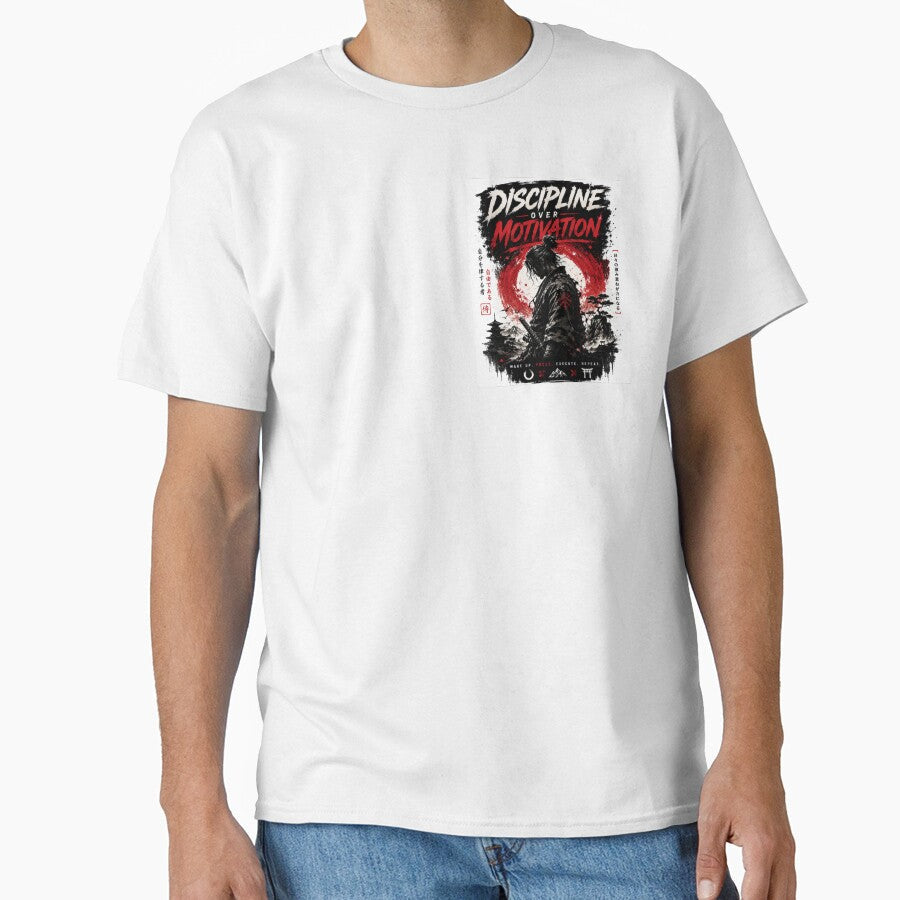 Discipline Over Motivation Samurai Sticker by GenZStickerHub1 Unisex , , , Long Sleeve Tee