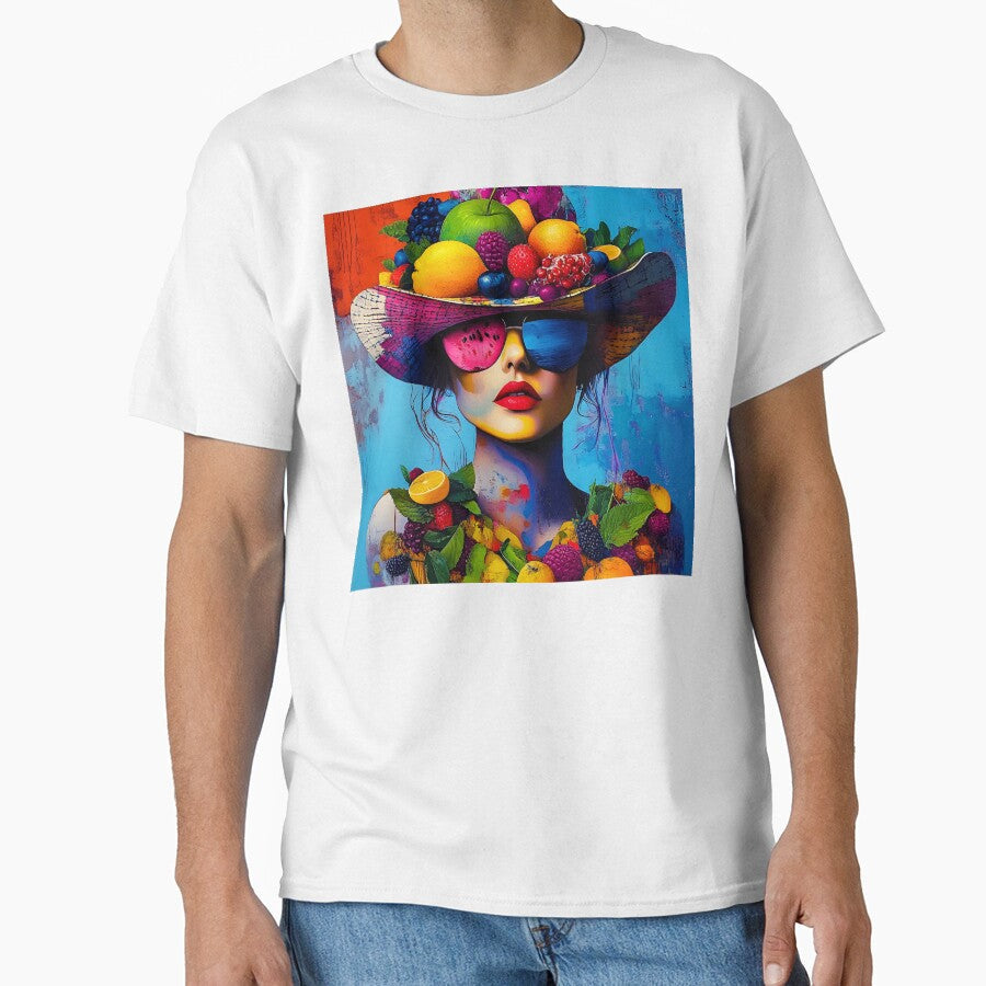 Whimsy Pop Art Female With Fantastical Fruit Hat by DEC02 Unisex , , , Long Sleeve Tee