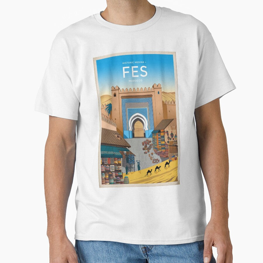 Fes Vintage Travel Poster by TravelerRat Unisex , , , Long Sleeve Tee