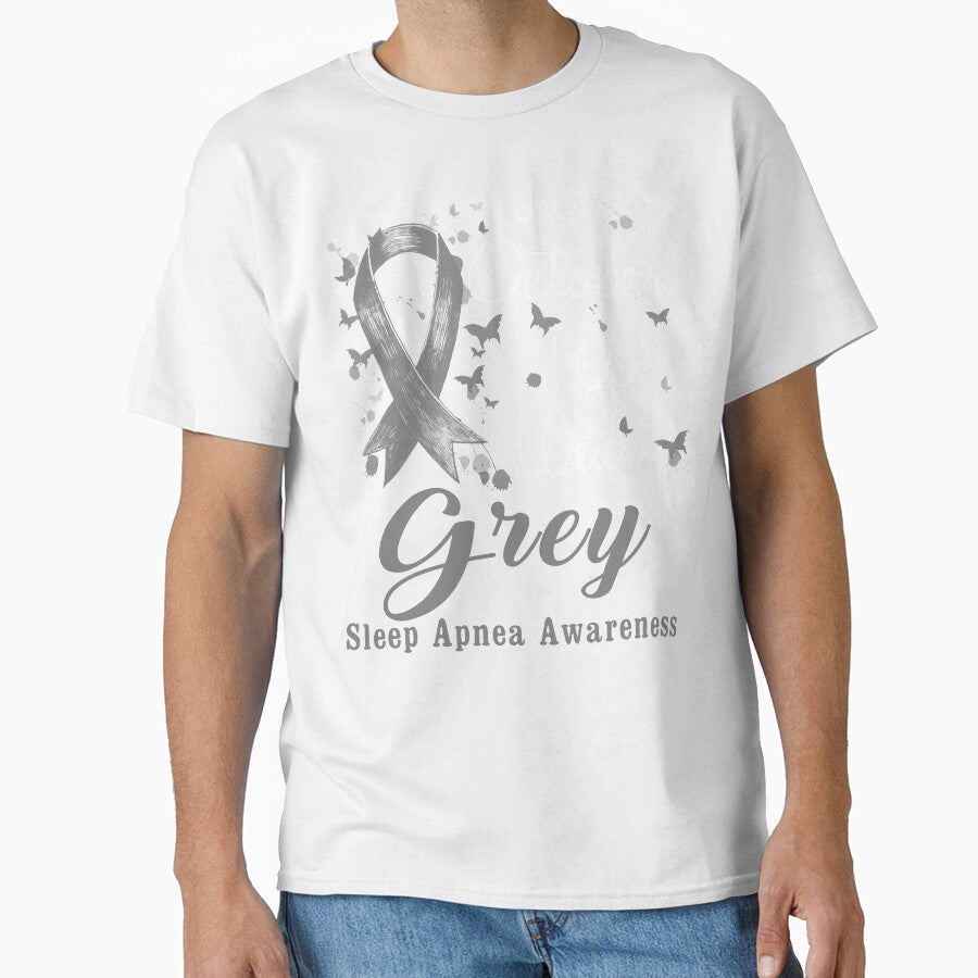 In October We Wear Grey Ribbon Sleep Apnea Awareness by largellie Unisex , , , Long Sleeve Tee