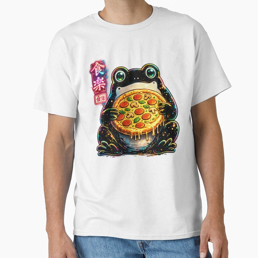Neon-Cyber-Frog-Pizza-Shirt – Japanese Streetwear Aesthetic Tee by afr-saad Unisex , , , Long Sleeve Tee