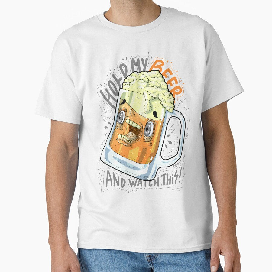 Hold my beer and watch this funny beer lover vector graphic by SPIRIMAL Unisex , , , Long Sleeve Tee