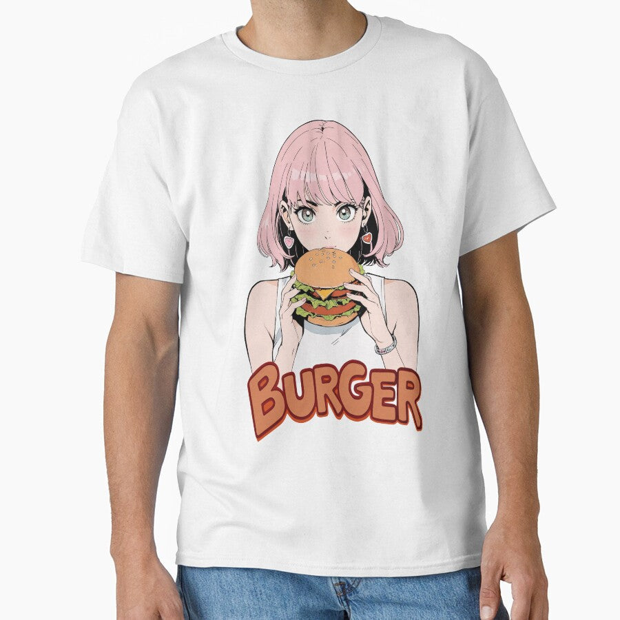 Cute girl eating a hamburger by JonelleTshirts Unisex , , , Long Sleeve Tee