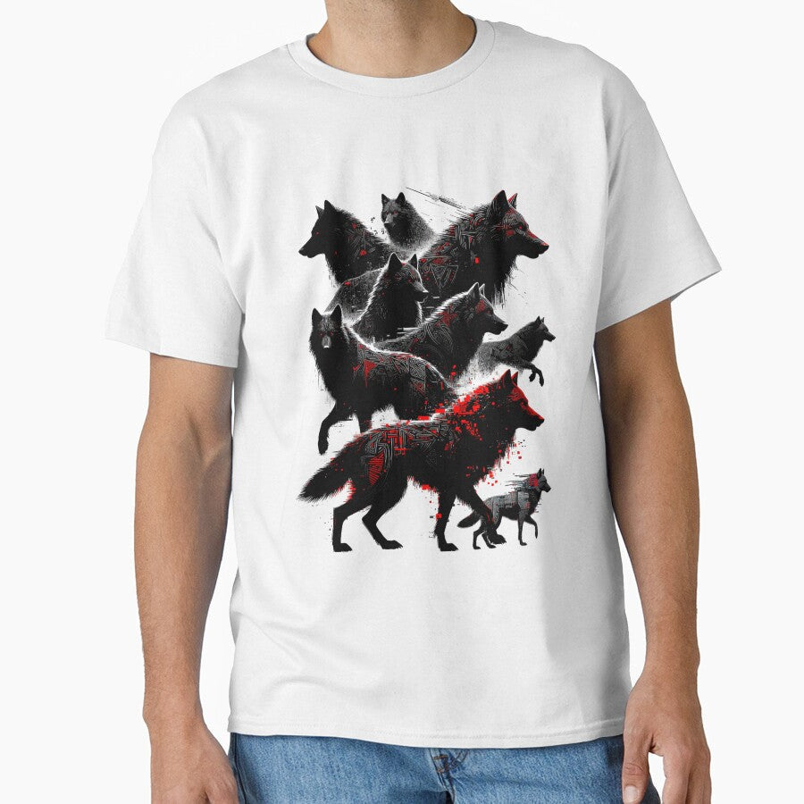 Neo-Tribal Glitch Wolf Pack by TommySpark Unisex , , , Long Sleeve Tee