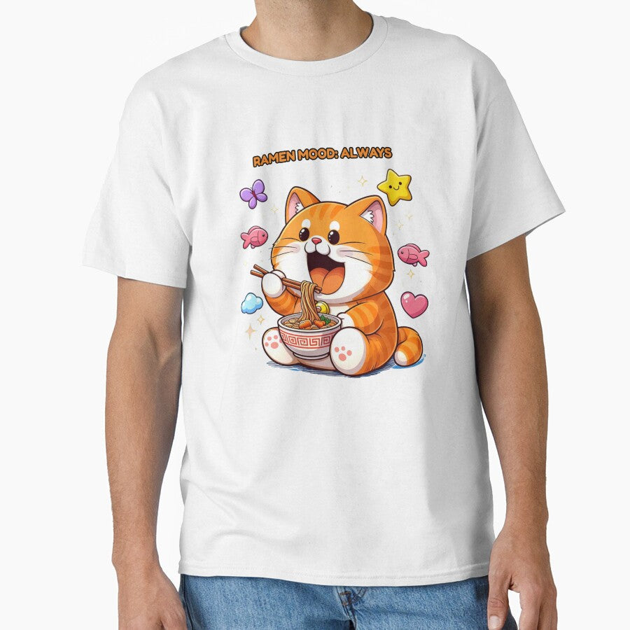 Ramen Mood: Always – Cute Cat Eating Ramen Kawaii Food Lover Design by The-Mood-Lab Unisex , , , Long Sleeve Tee