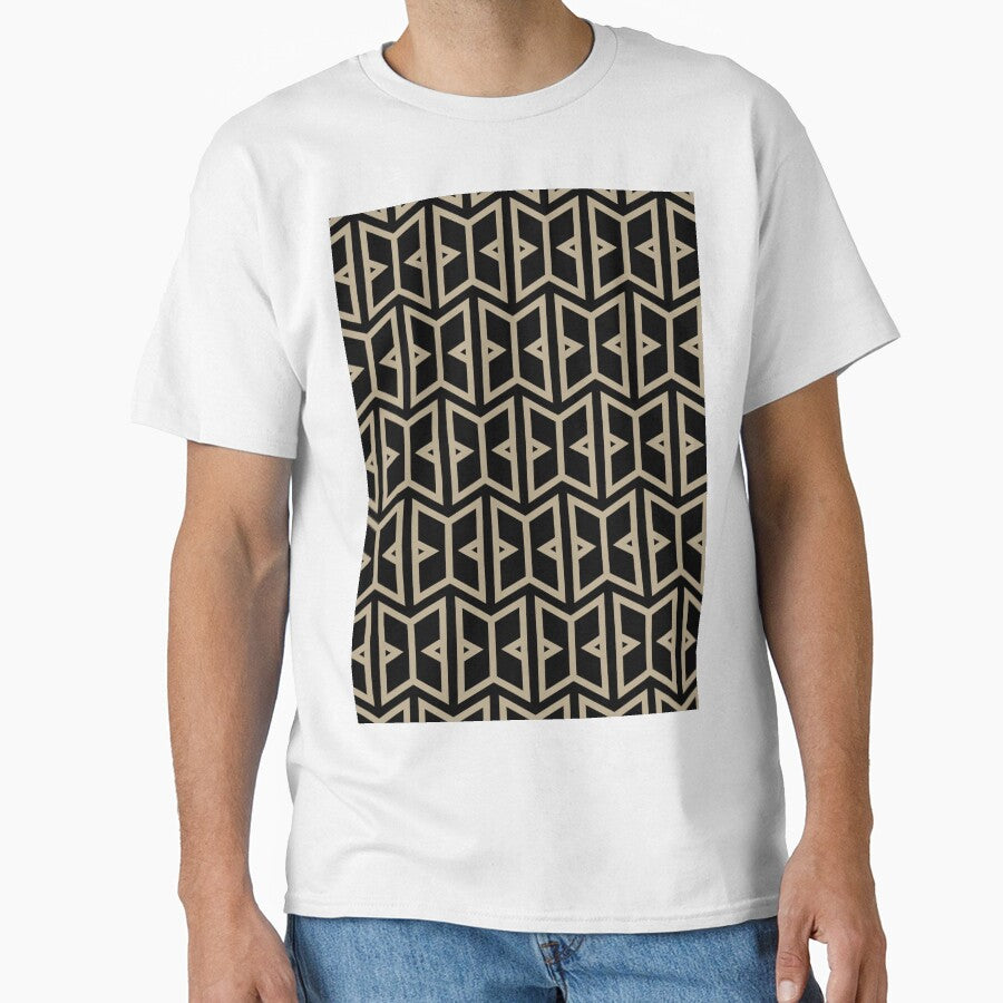 Black and Tan Modern Art Deco Shape Pattern Pairs DE 2022 Trending Color Bamboo Screen DE6193 by ColorOfTheYears