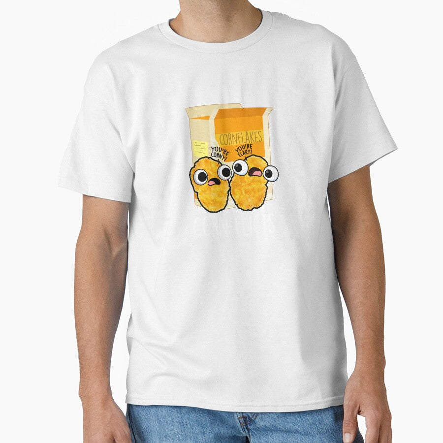 Corn-flicts Funny Corn Flakes Pun (Dark BG) by punnybone Unisex , , , Long Sleeve Tee
