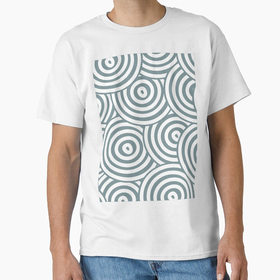 Blue and White Hypnotic Circle Pattern Coordinates w/ Farrow & Ball 2022 Popular Color Stone Blue 86 - Colour Trends - Trending Hue by ColorOfTheYears