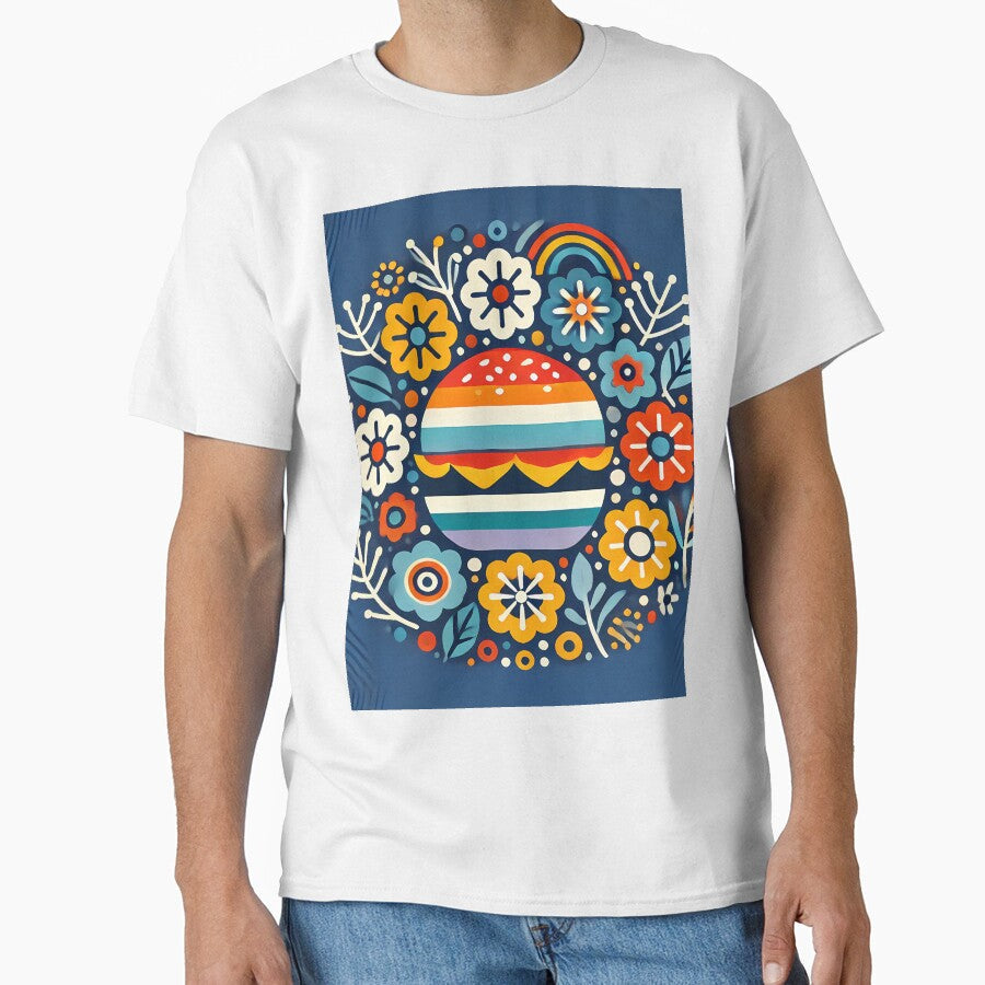 Scandinavian Folk Art Vibrant Burger and Folk Flowers by heidiannemorris © by FOLK ART FUSION by heidiannemorris