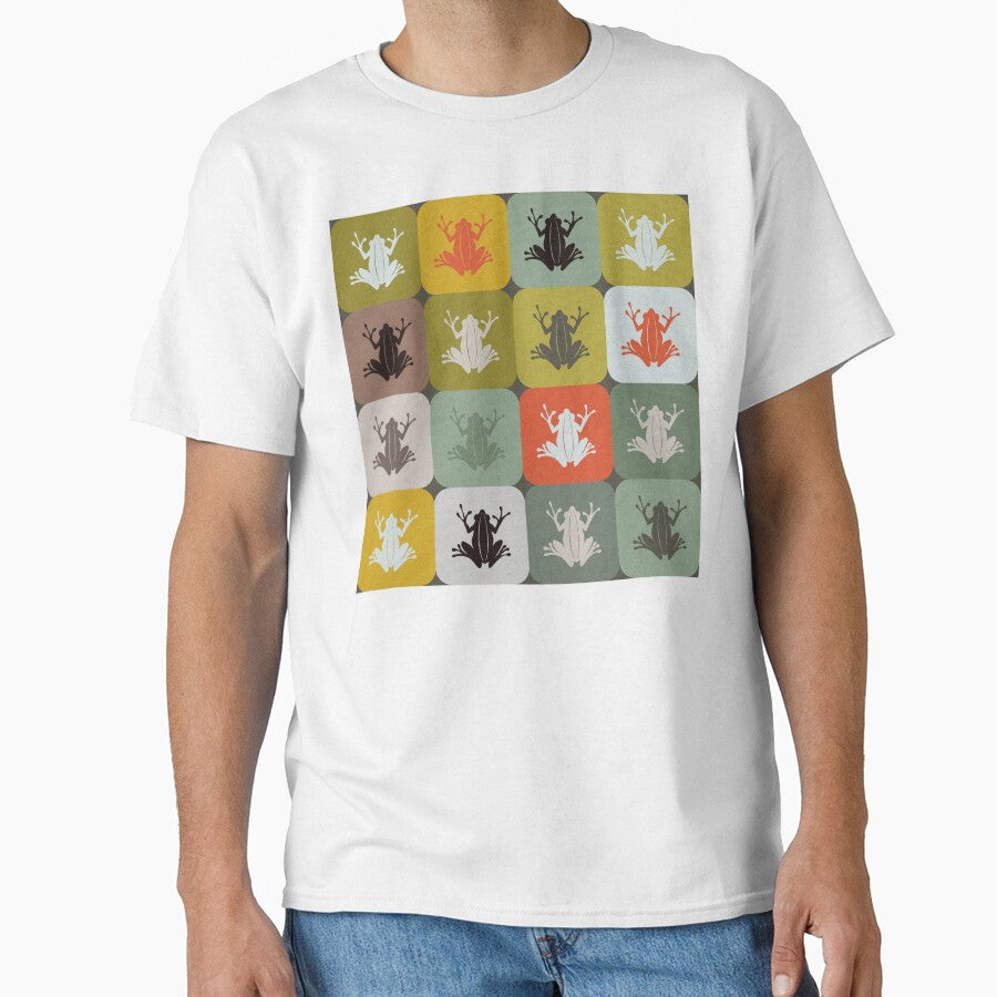 Frog Checker Pattern – Retro Earth Tones / sage, olive, mustard, brown by wild.geranium.design