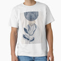 Mid-century modern botanical, lines and shapes in blue and beige by ArticraftShop
