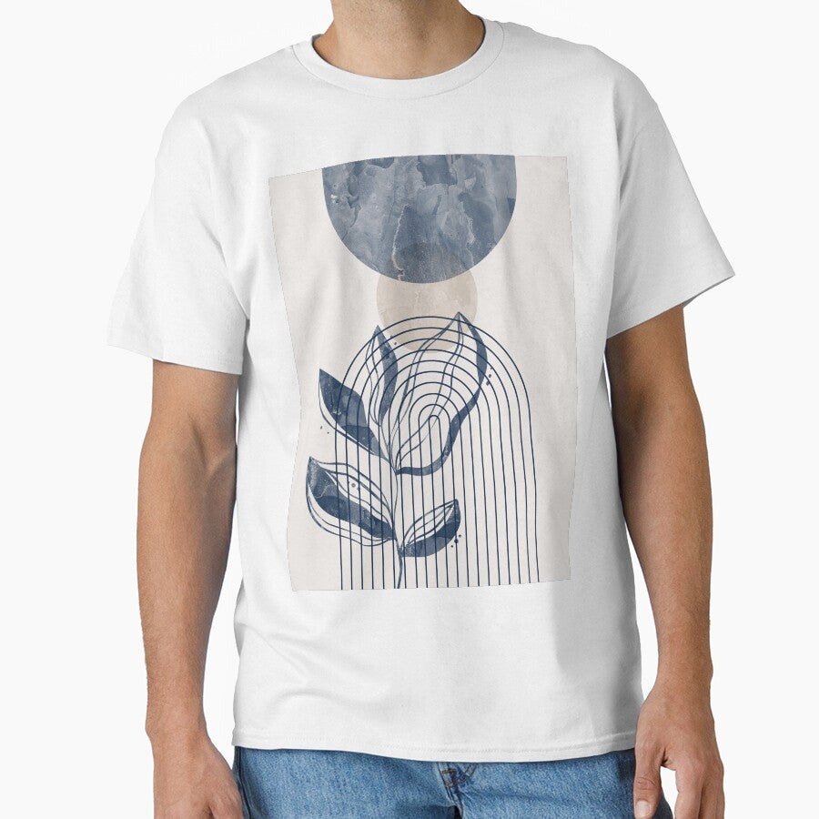 Mid-century modern botanical, lines and shapes in blue and beige by ArticraftShop