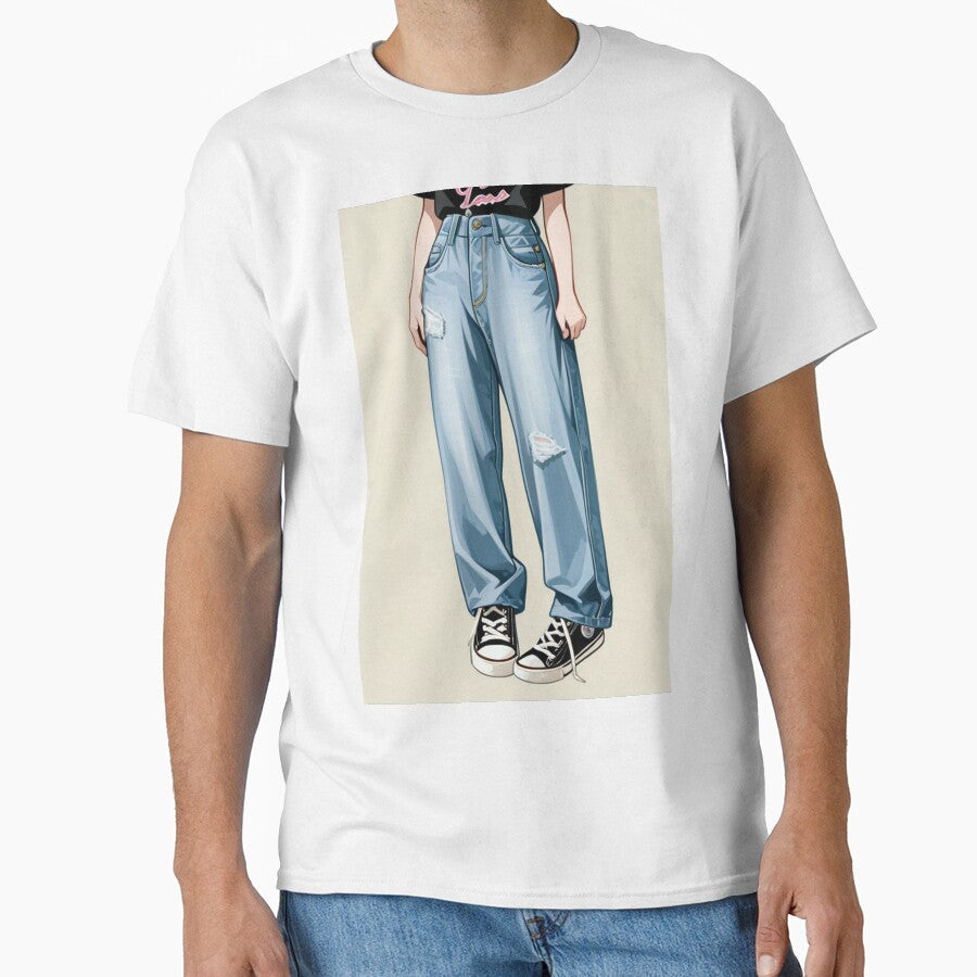 Fashion - Casual outfit black tee distressed jeans by AnimeShin Unisex , , , Long Sleeve Tee
