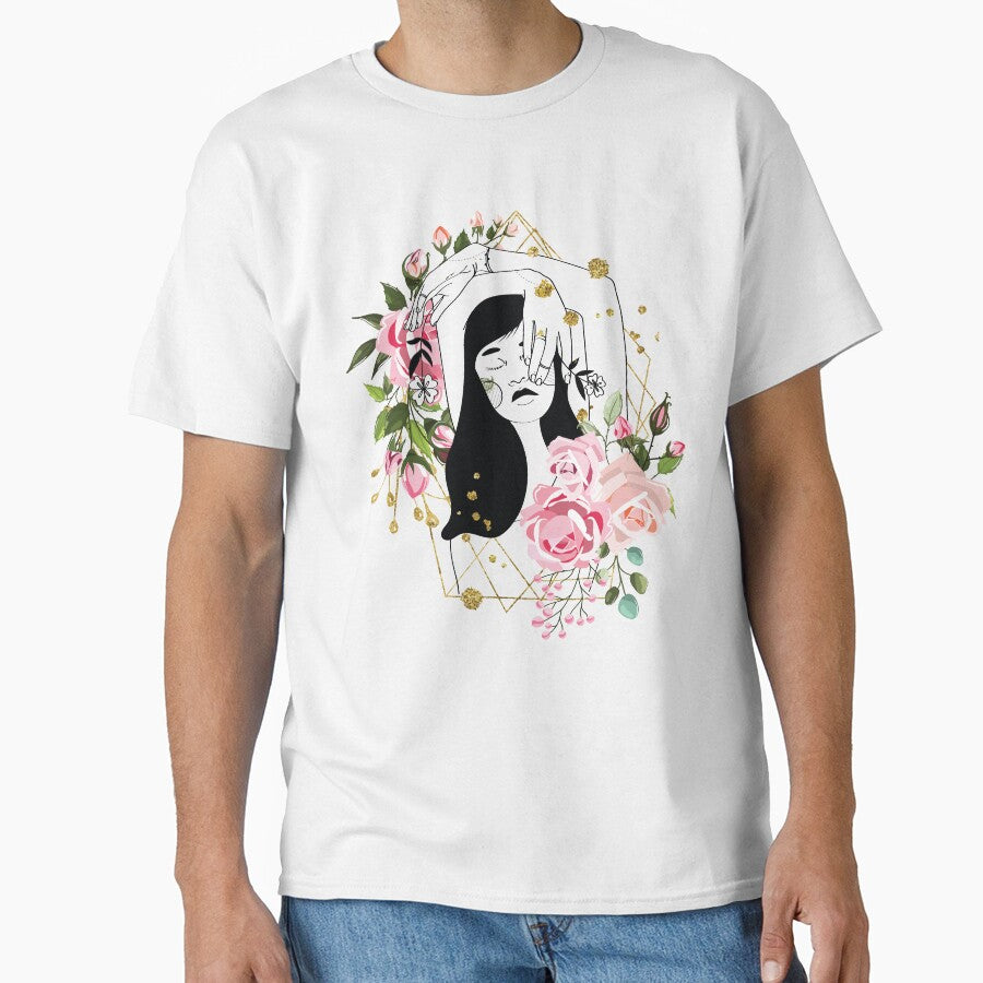 Women Portrait with Flowers Nymph Line Art by HerMindSpeaks