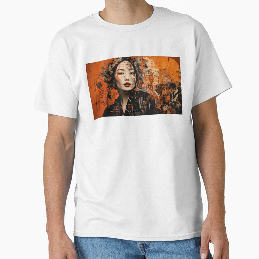 Grunge Asian Woman Portrait Orange Black by BetweenForms