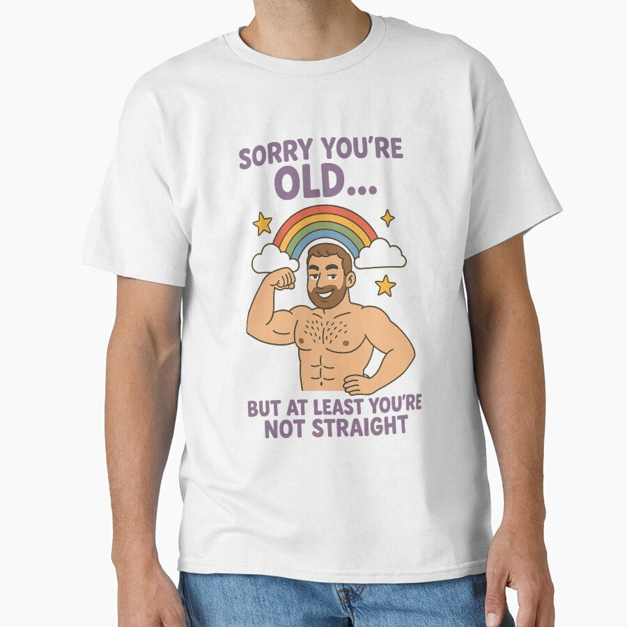 Sorry You’re Old But Not Straight – Gay Rainbow Muscle Birthday by Aryabek Unisex , , , Long Sleeve Tee