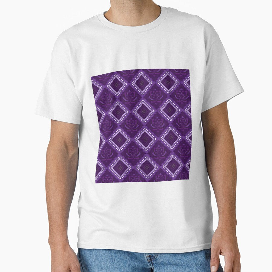 Seamless floral pattern in bohemian style with tribal geometric design, using purple, eggplant by zephstudoartist