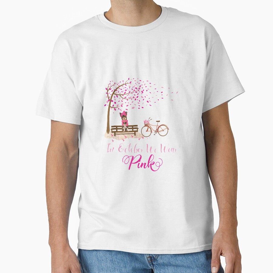 In October We Wear Pink Chihuahua Fall Leaves Breast Cancer T shirt by qrduubp320 Unisex , , , Long Sleeve Tee