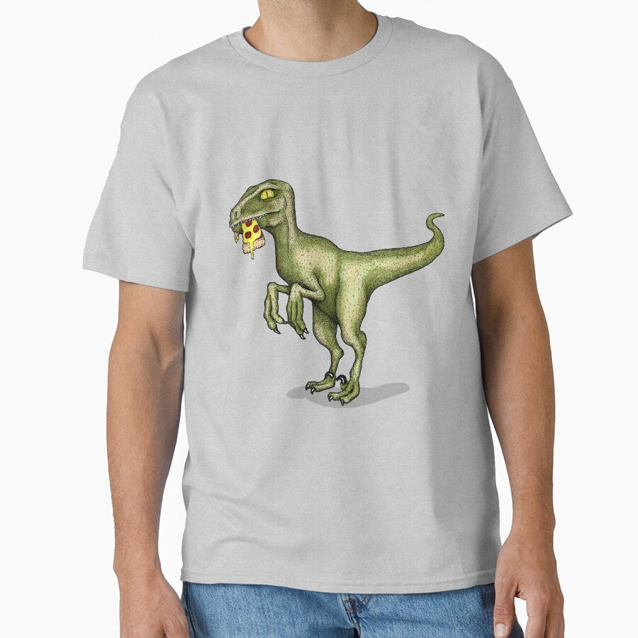 Raptor dinosaur eating pizza slice by agrapedesign Unisex , , , Long Sleeve Tee